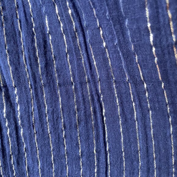 Vintage 70s 80s Silver Metal Lurex & Blue Cotton Gauze Indian Quilted Bib Dress - Picture 11 of 11